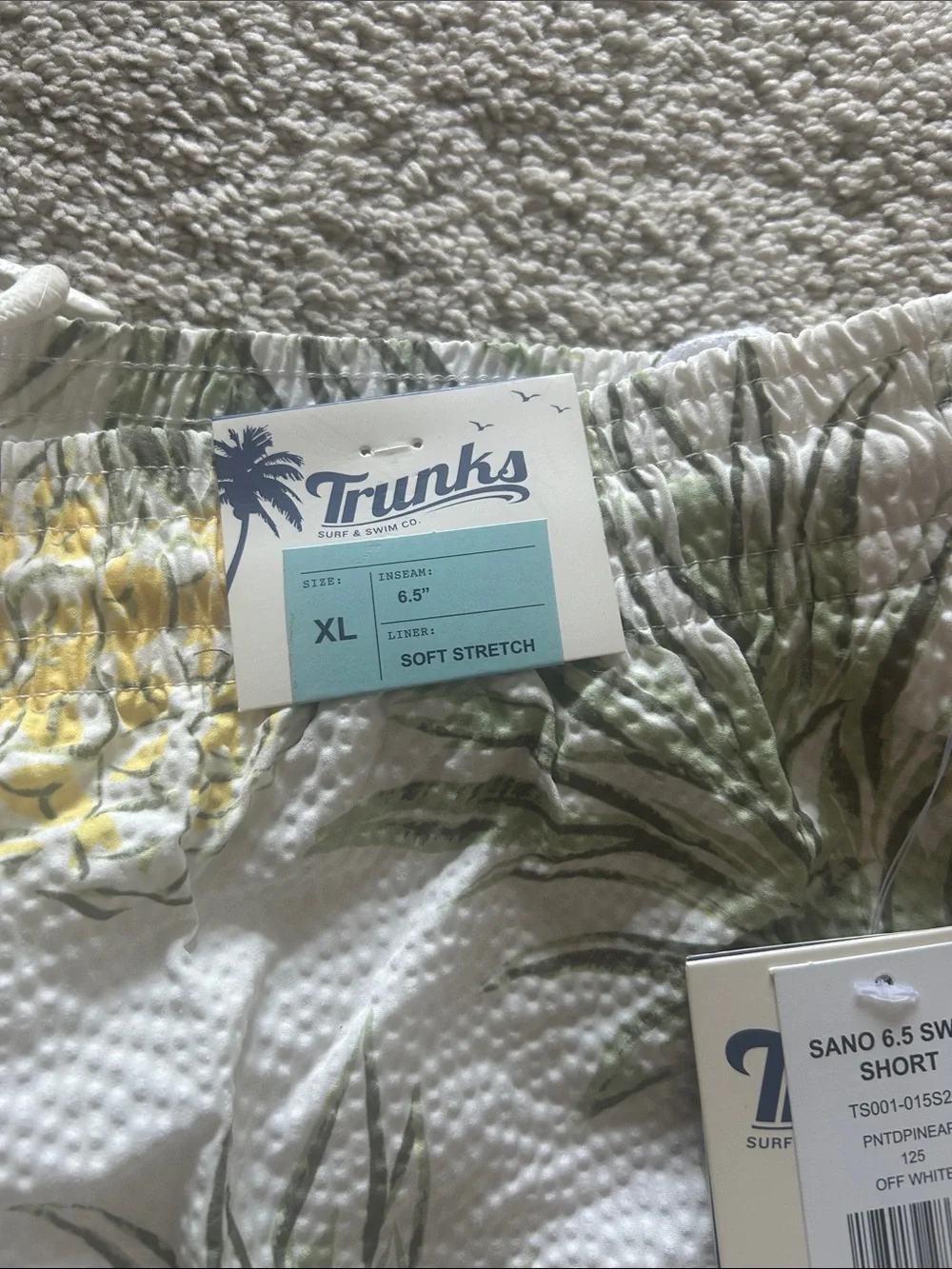 Men's Pineapple Print Swim Trunks - White & Yellow